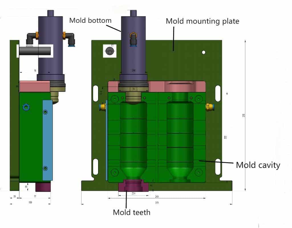 A Cutaway View Of A Blow Mold Showing Intricate Water Cooling Channels And Tiny Vent Lines.