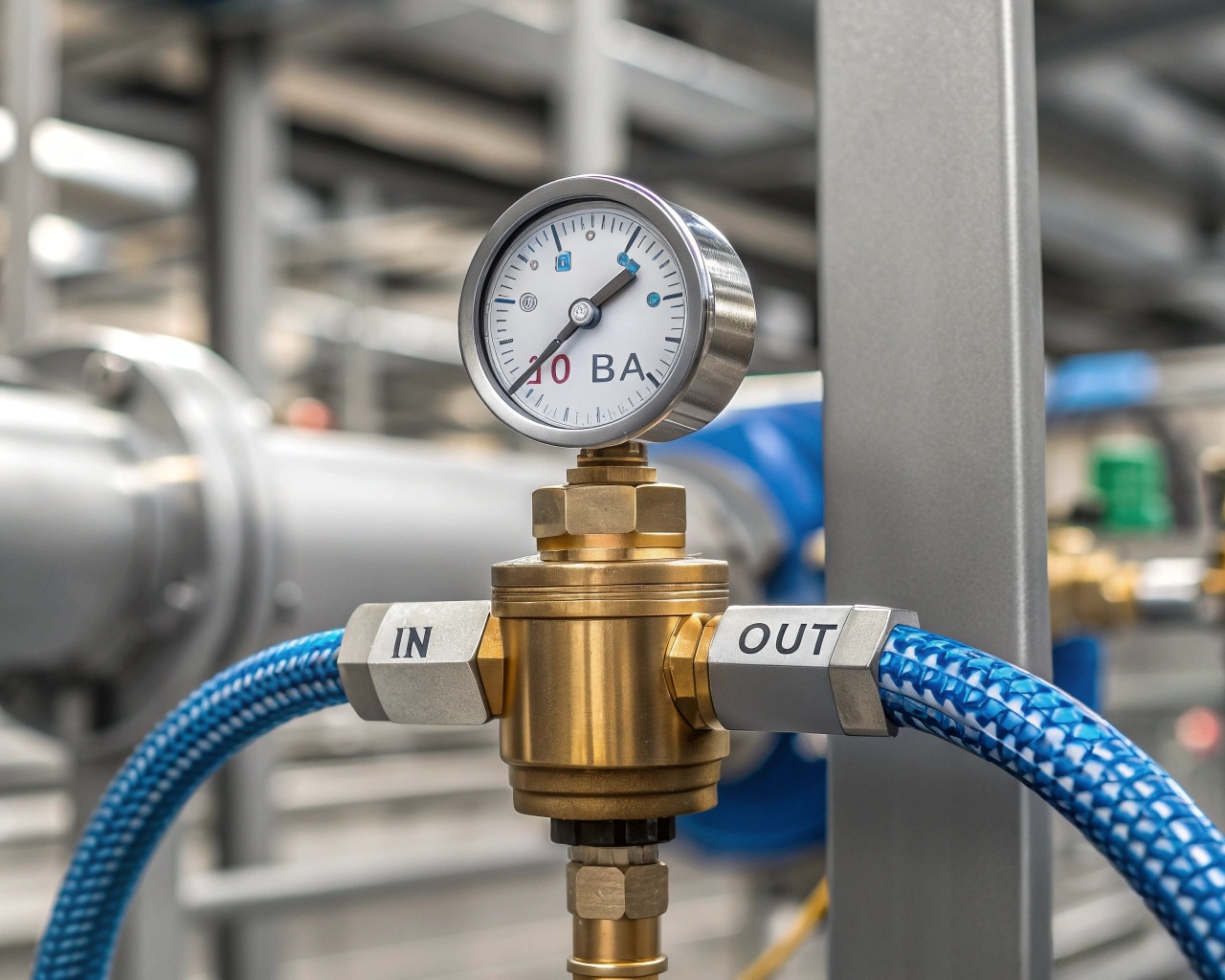 A Close-Up Of An Internal Pressure Regulator Inside A Blow Molding Machine
