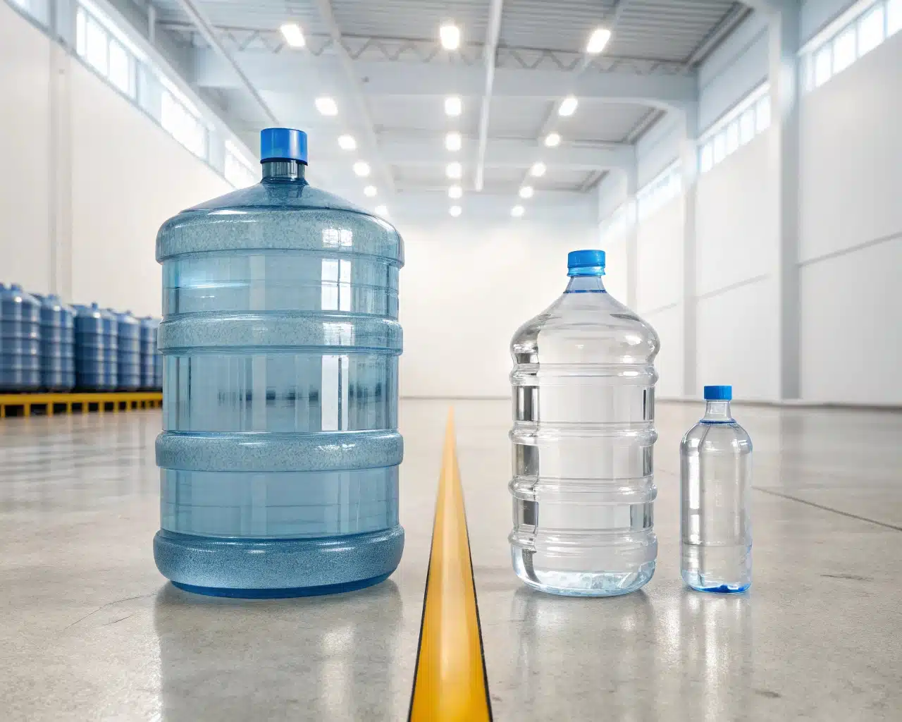 A Large 5-Liter Pet Bottle Next To A Standard 500Ml Bottle