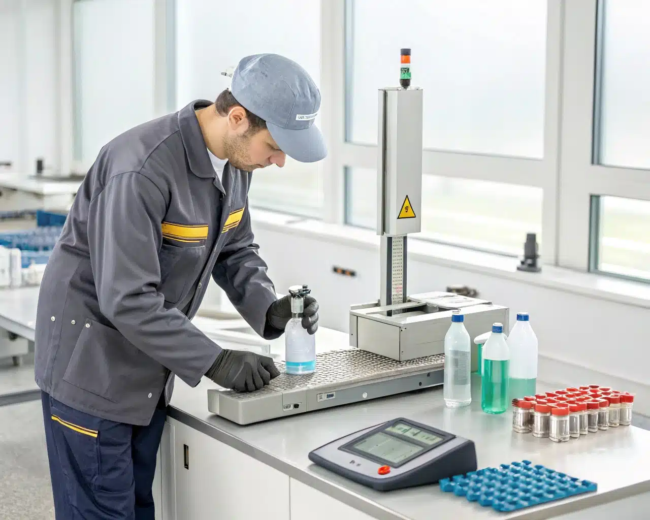 A Quality Control Expert Cutting A Pet Bottle To Measure Wall Thickness