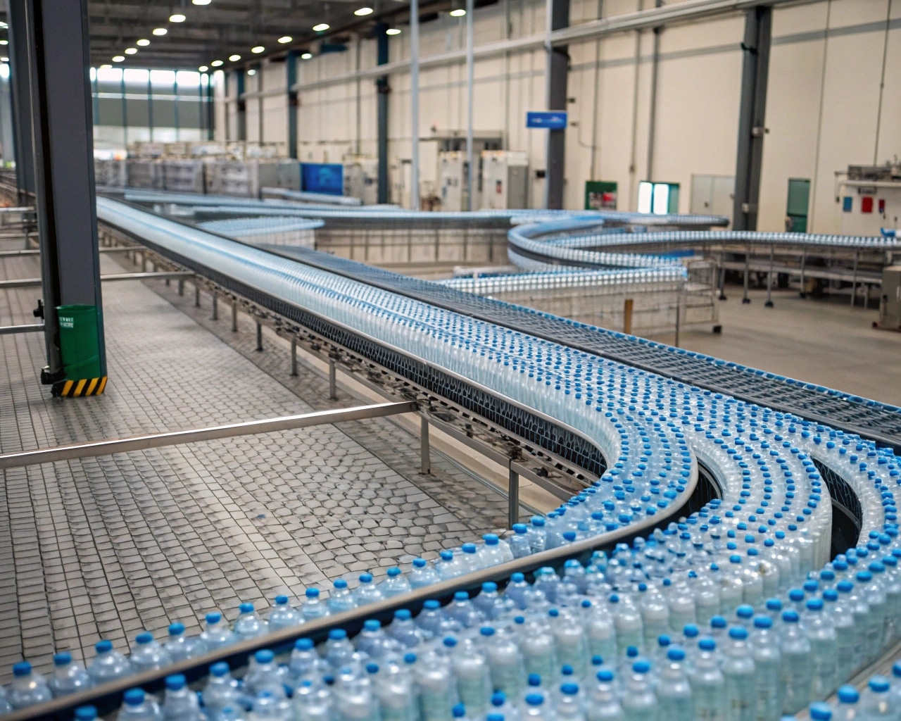 Extensive Air Conveyor System In A Bottling Plant