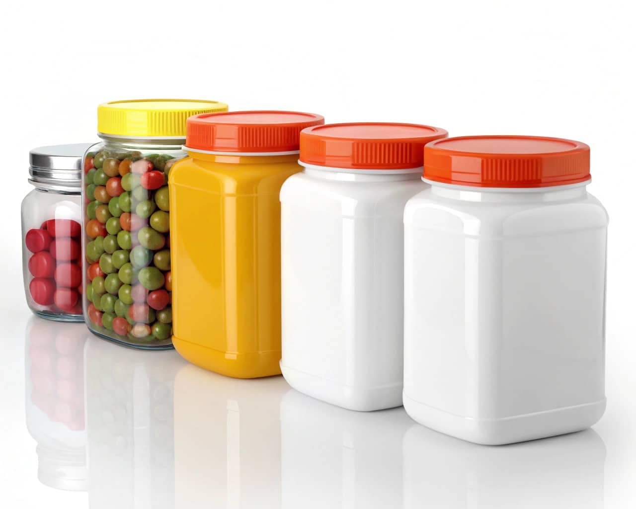 A Lineup Of Pet Jars In Various Unique Shapes, Sizes, And Vibrant Colors.