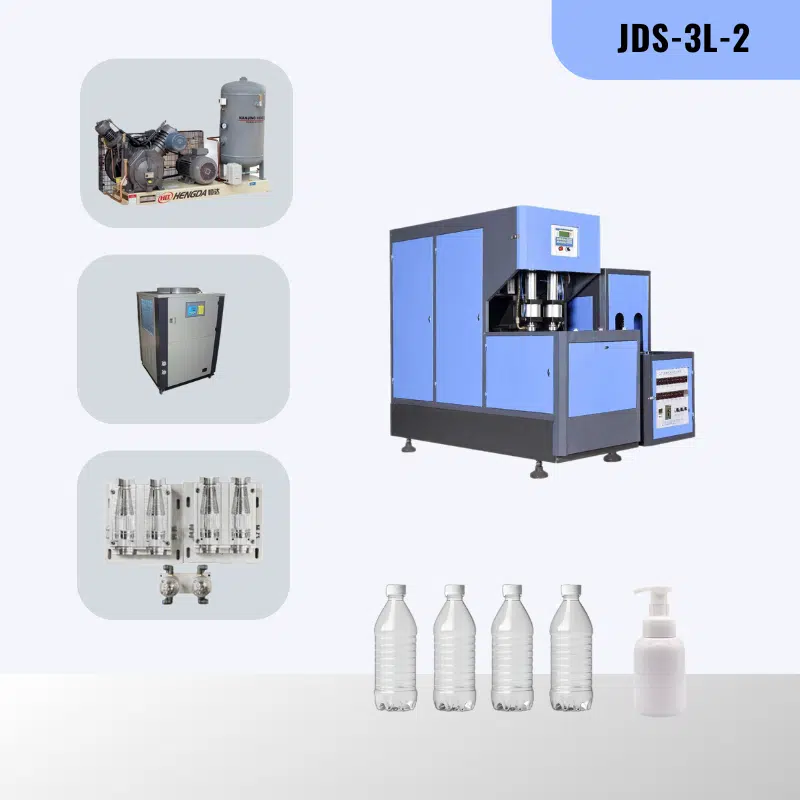 A Compact Semi-Automatic Pet Bottle Blowing Machine In A Clean Small Factory