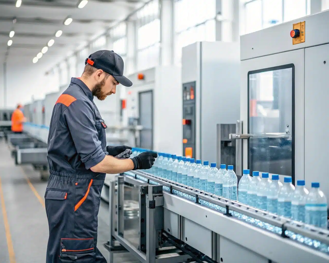 Round Pet Water Bottles On A Conveyor Belt