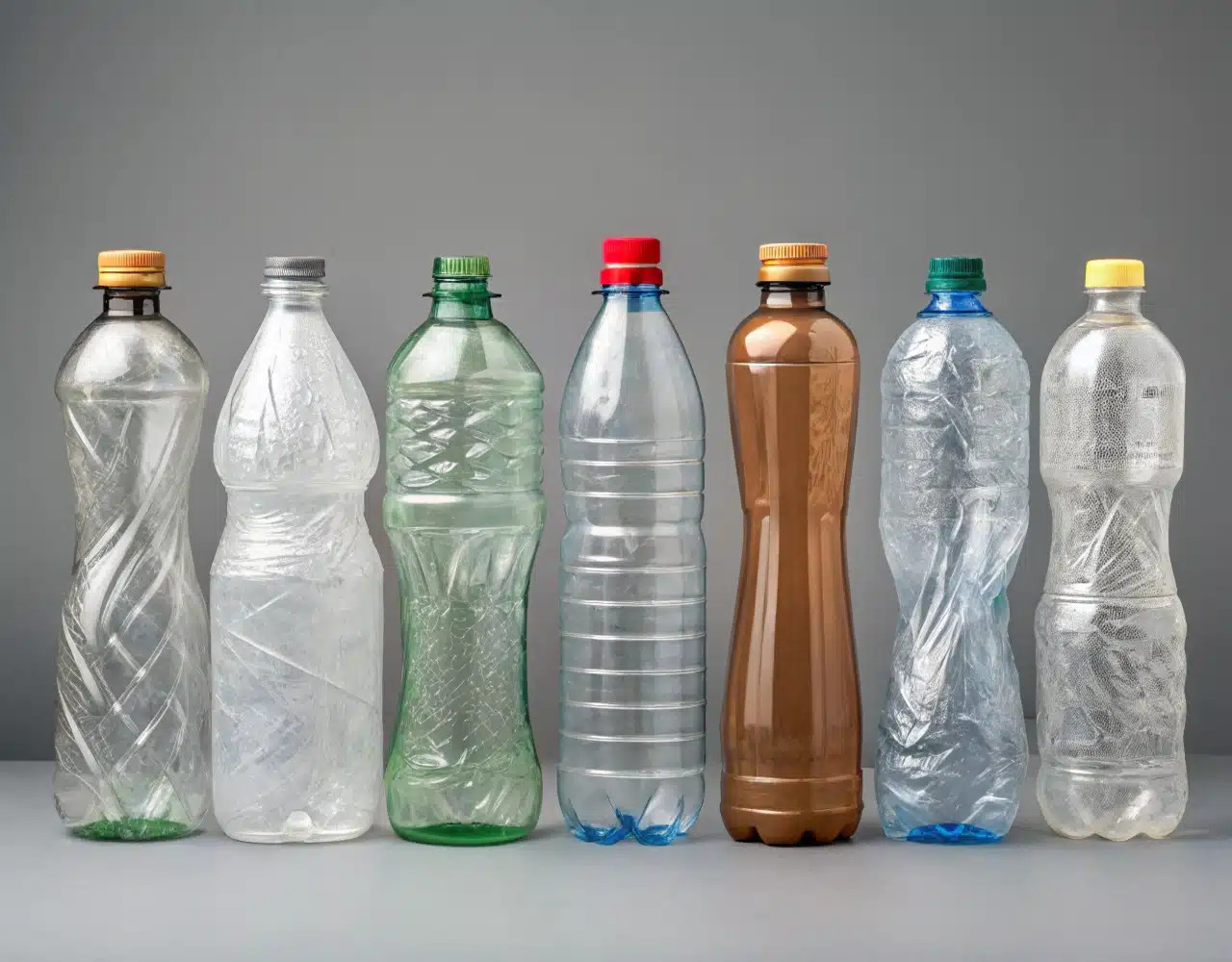 A Collage Of Deformed Plastic Bottles Showing Various Defects