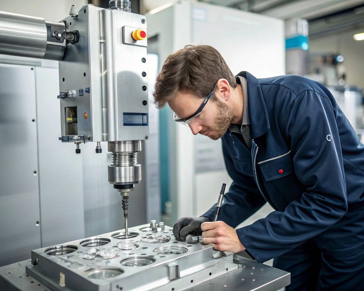 Technician Inspecting A Pet Preform Mould Component