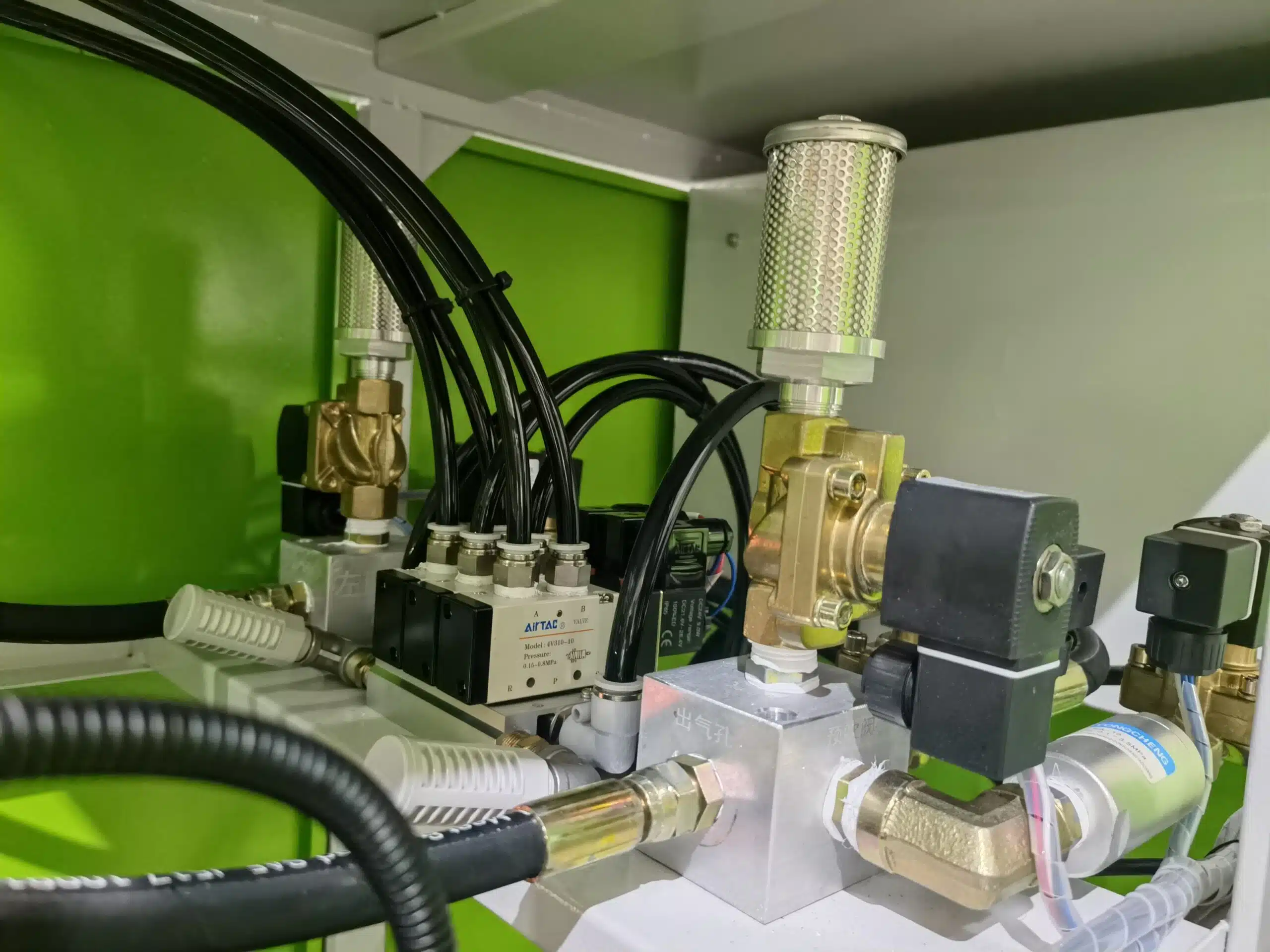 A High-Pressure Solenoid Valve Block On A Machine.