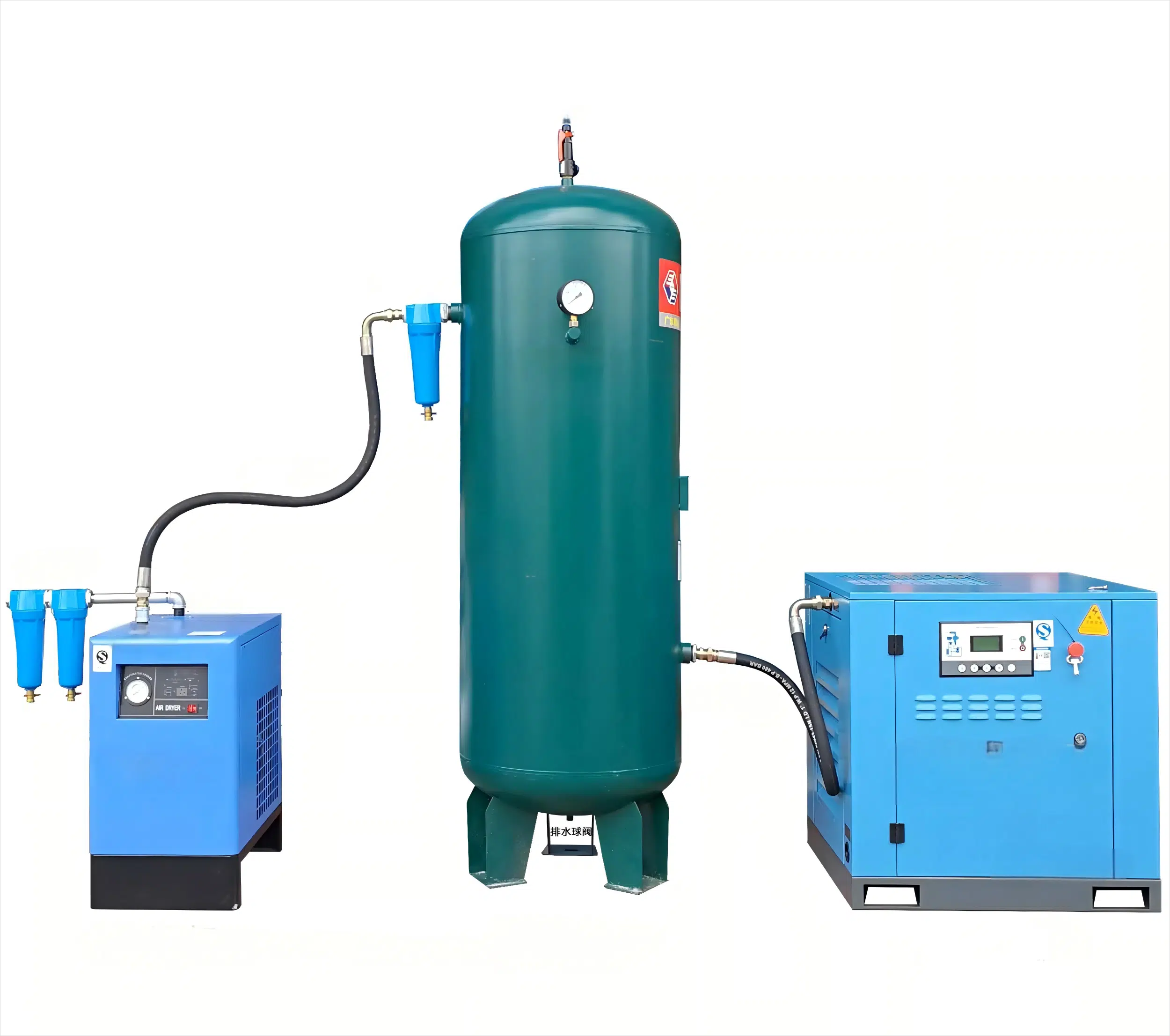 A Set Of Industrial Air Filters For A Compressor System.