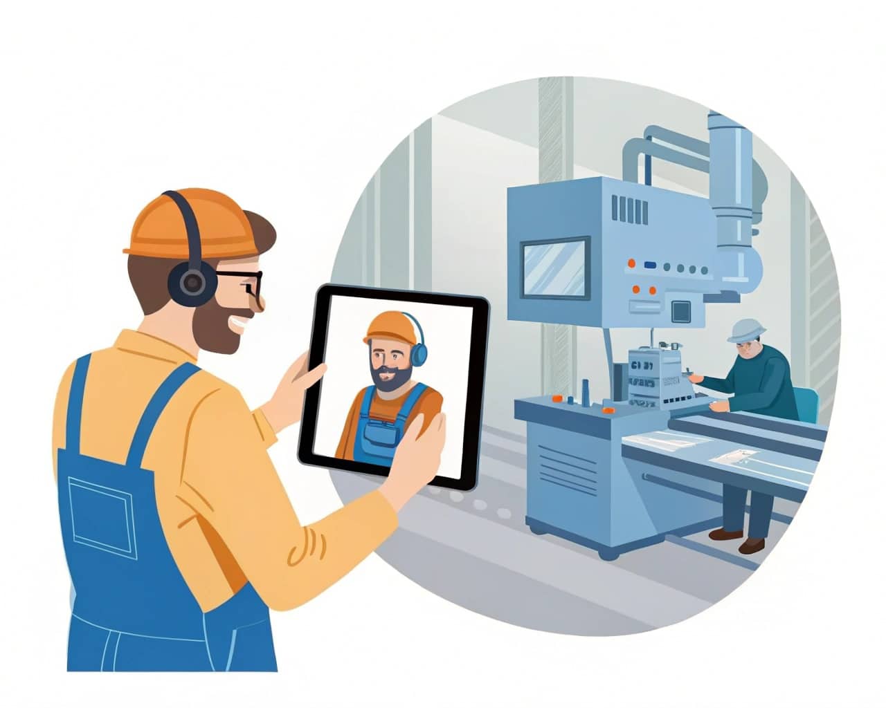 A Friendly Engineer Providing Remote Video Support For A Bottling Line