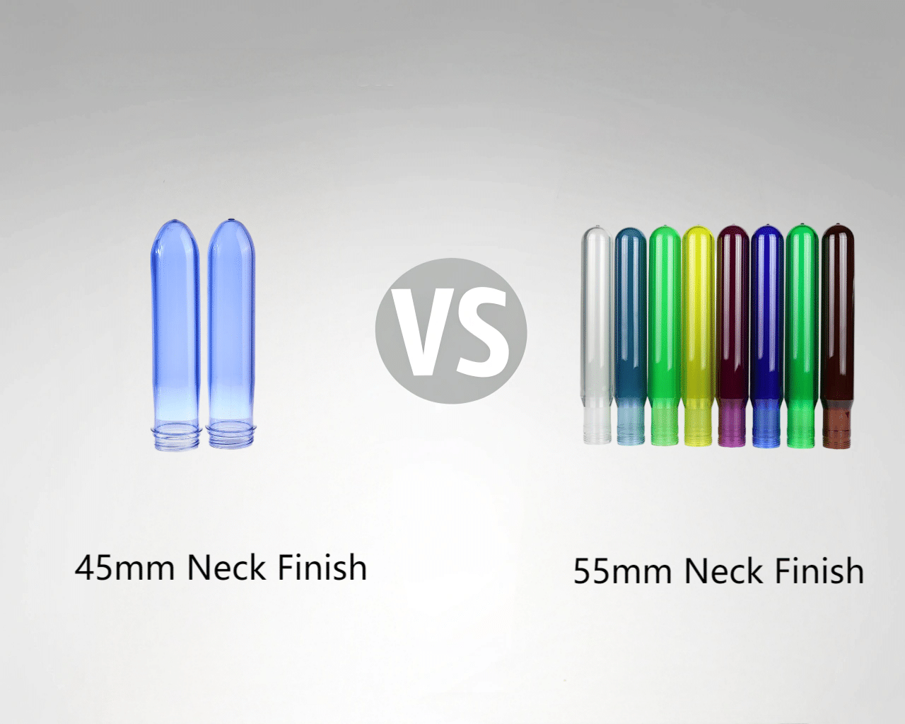 Side-By-Side Comparison Of A 45Mm And A 55Mm Bottle Neck Finish On A Pet Bottle