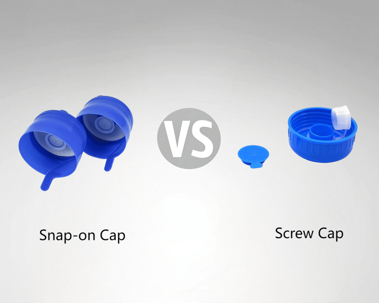 A Comparison Image Showing A Screw Cap And A Snap-On Cap Next To A 15L Pet Bottle