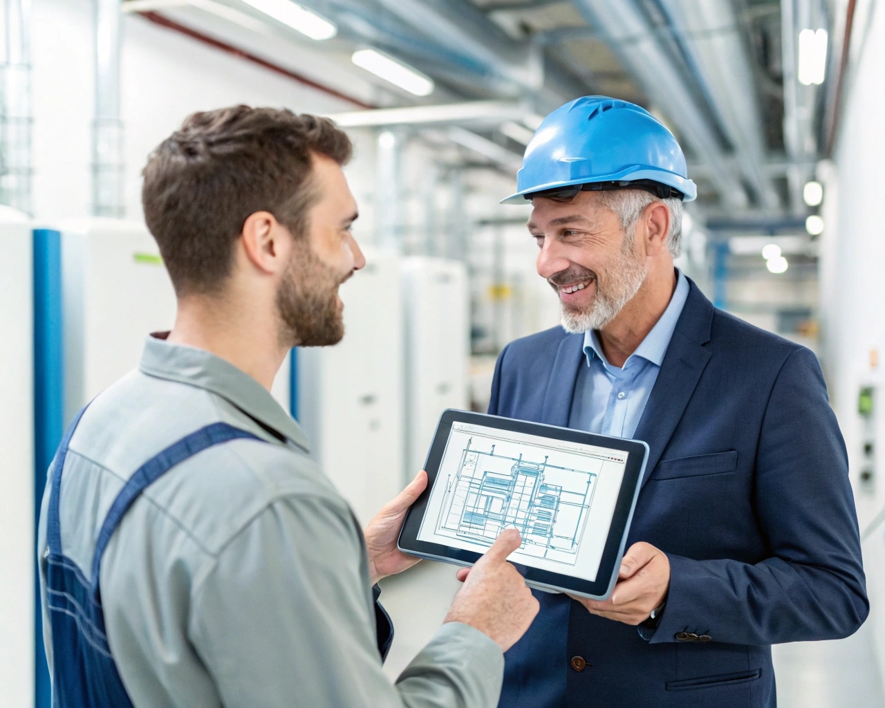 An Engineer Discussing A Cooling System Diagram With A Client