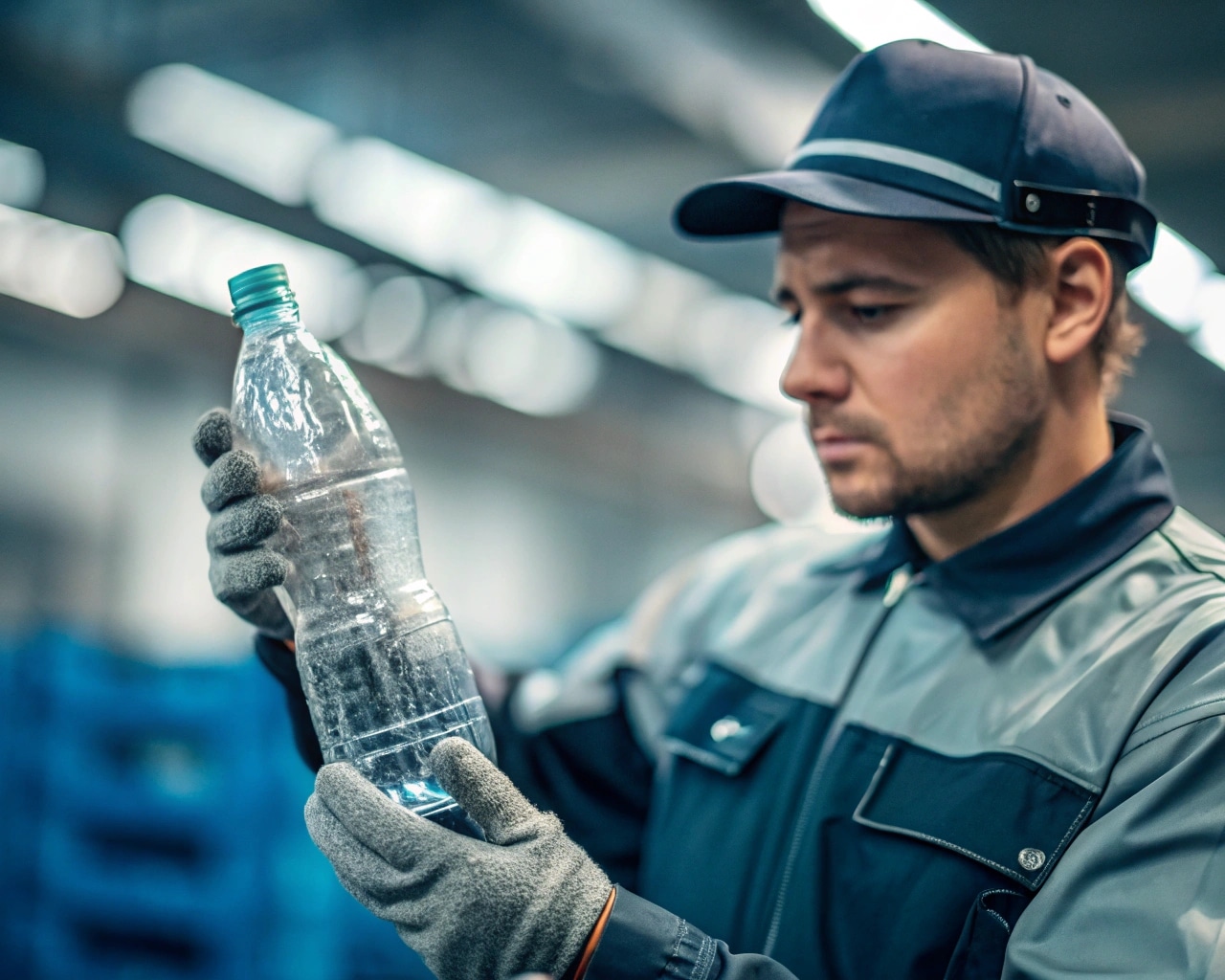 A Quality Control Inspector Examining A Pet Bottle For Defects