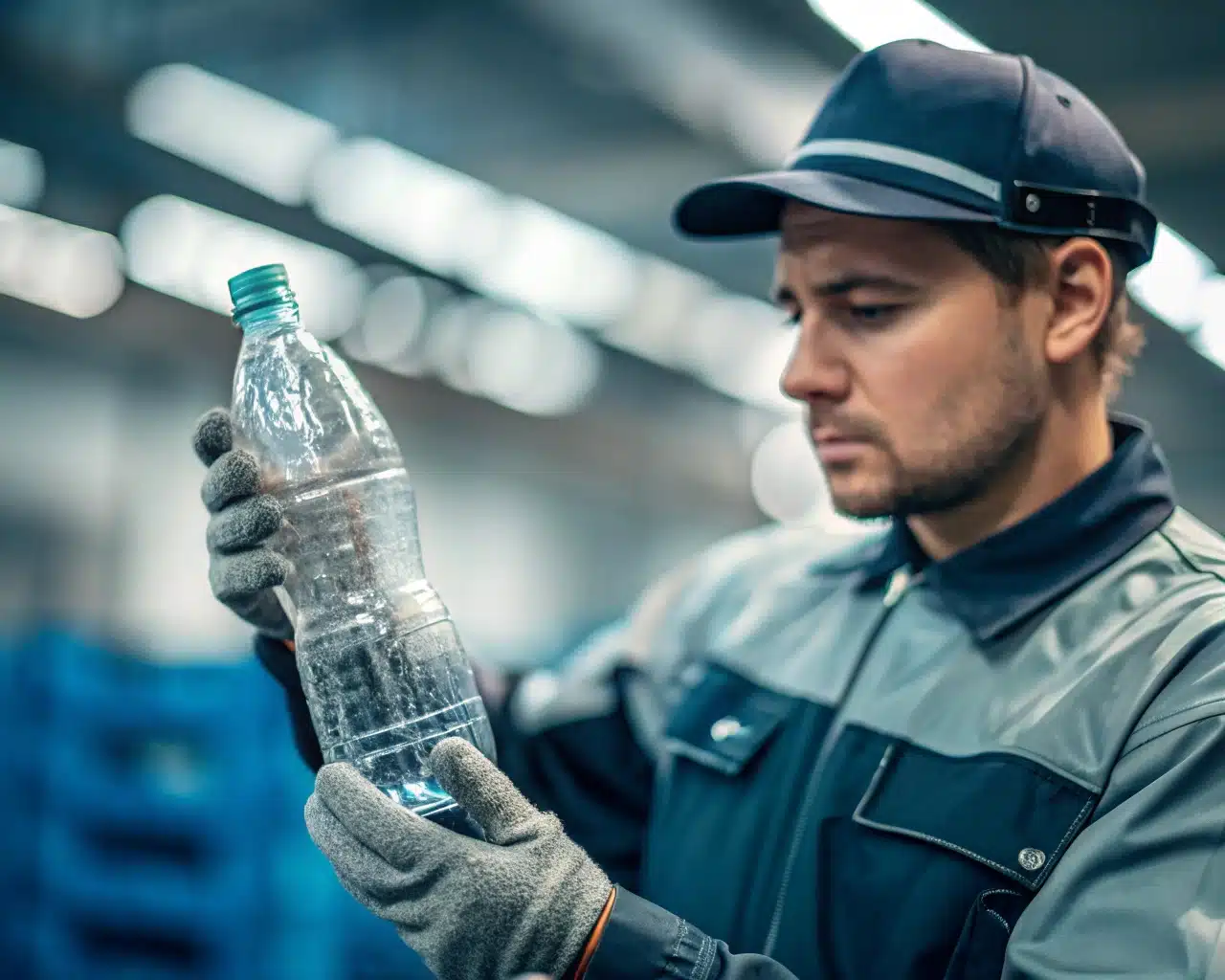A Quality Control Inspector Examining A Pet Bottle For Defects
