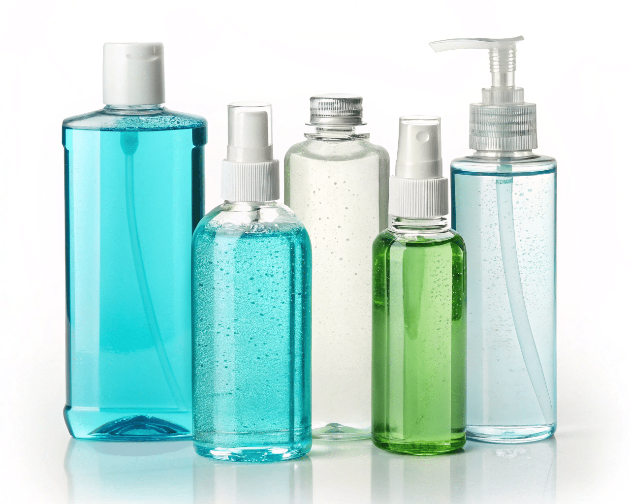 Different Cap Types Like Flip-Top, Pump, And Measuring Cup On Mouthwash Bottles