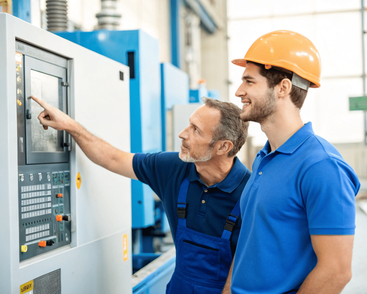 An Engineer Assisting A Client With A Blow Molding Machine Setup