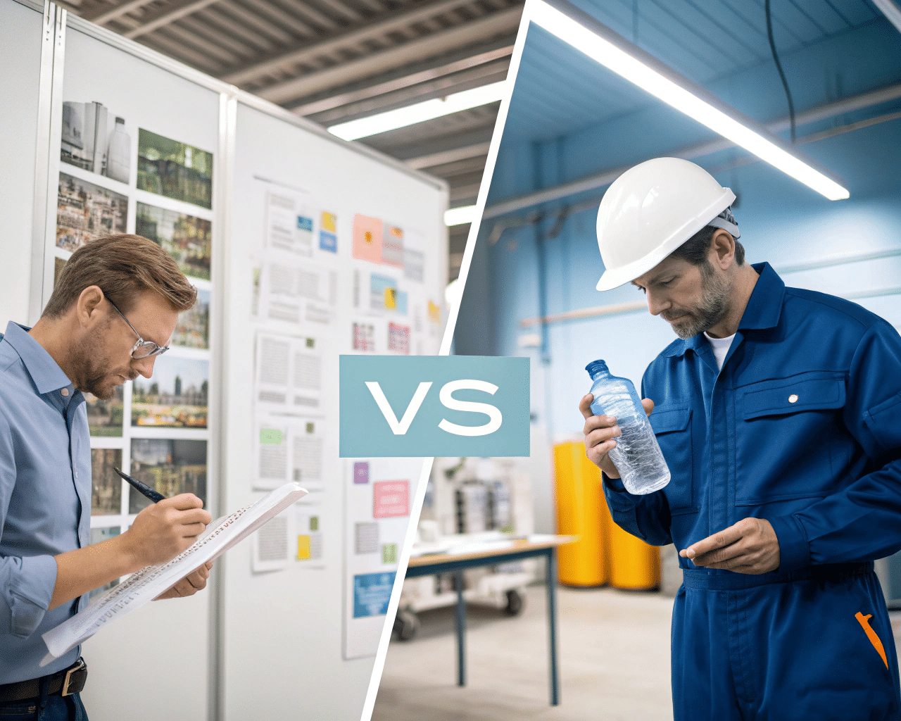 An Ad Agency Creative Presenting A Mood Board Vs. An Engineer Examining A Pet Preform.