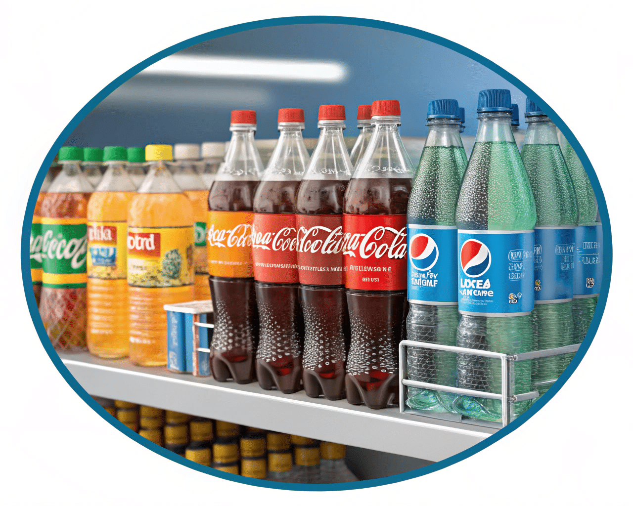 Various Brands Of Beverages In Round Bottles