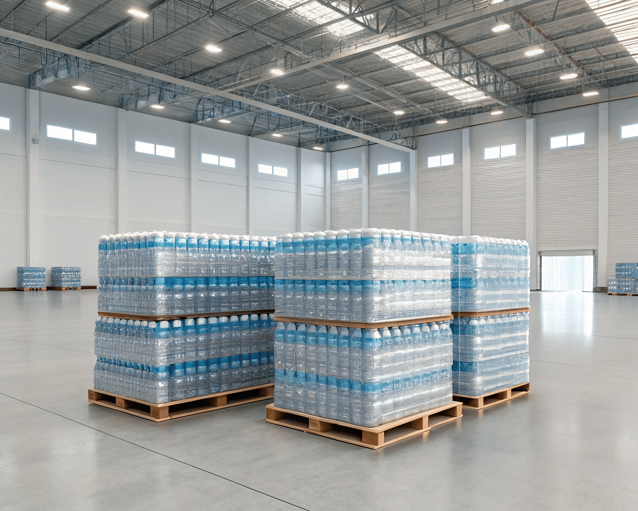 Pallets Of Round Water Bottles Ready For Shipping