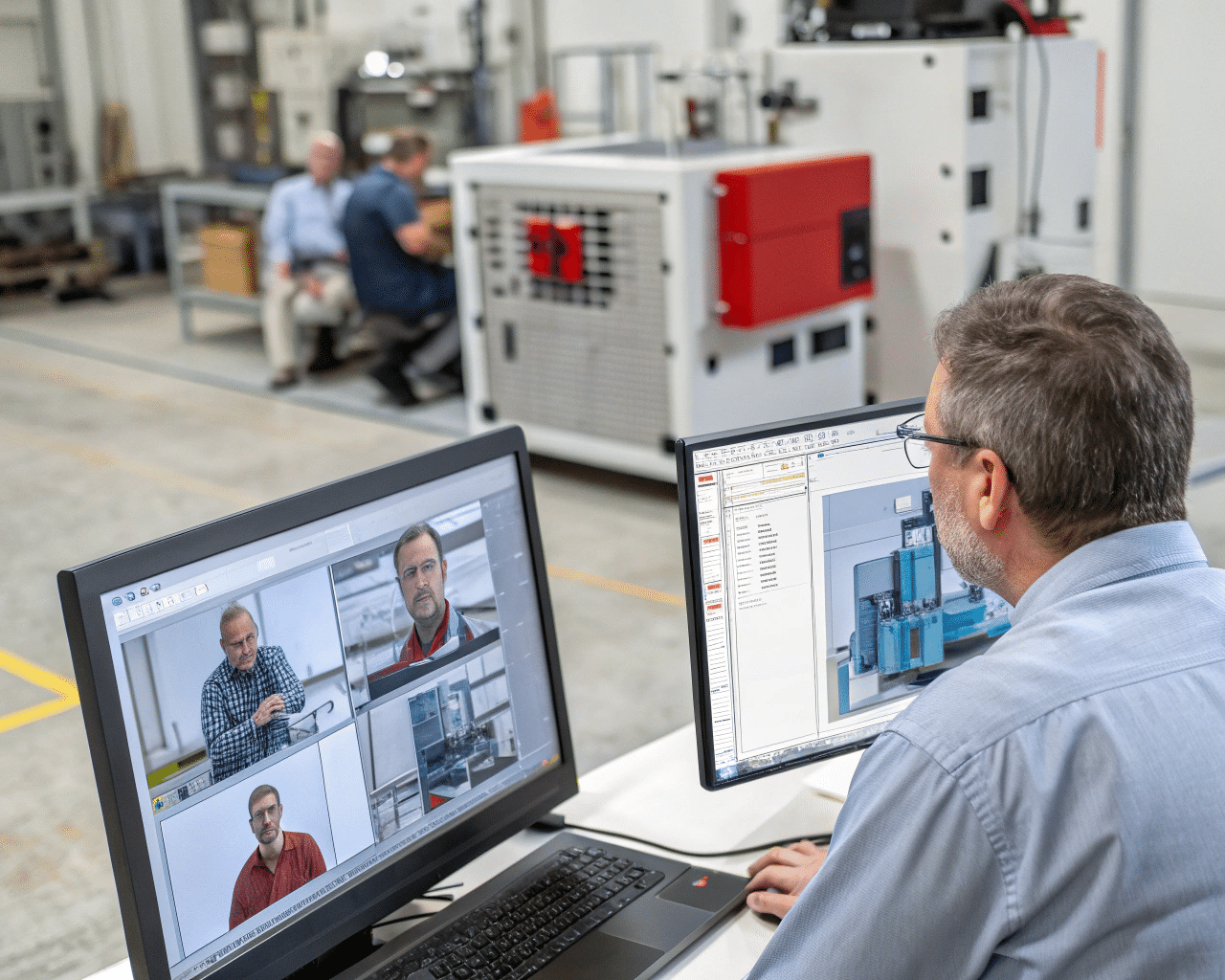 A Virtual Meeting Showing A 3D Model Of A Mold Being Compared To Machine Drawings