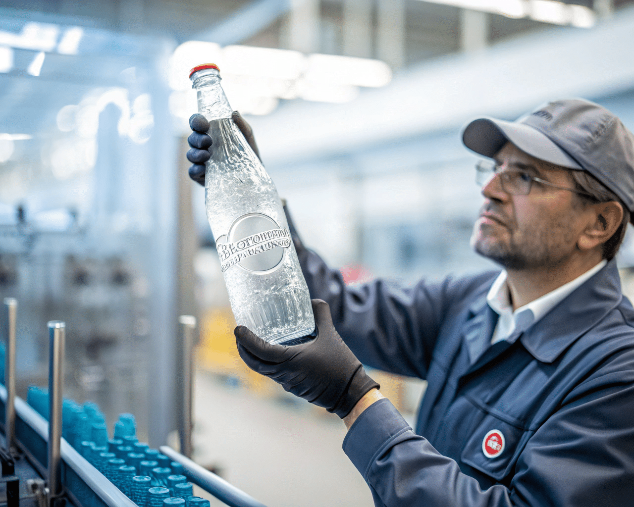 A Person Inspecting A Freshly Blown Bottle Sample For Logo Clarity