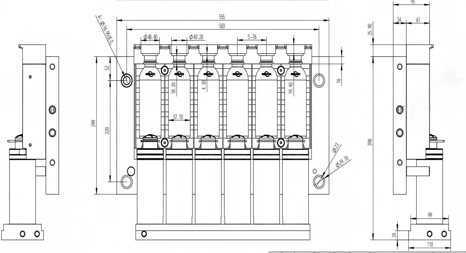 A Detailed 2D Technical Drawing Of A Blow Mold