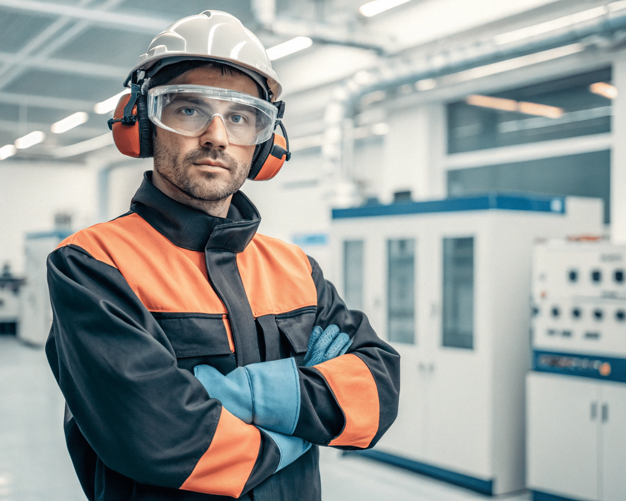 Operator Wearing Proper Ppe Including Safety Glasses And Heat-Resistant Gloves