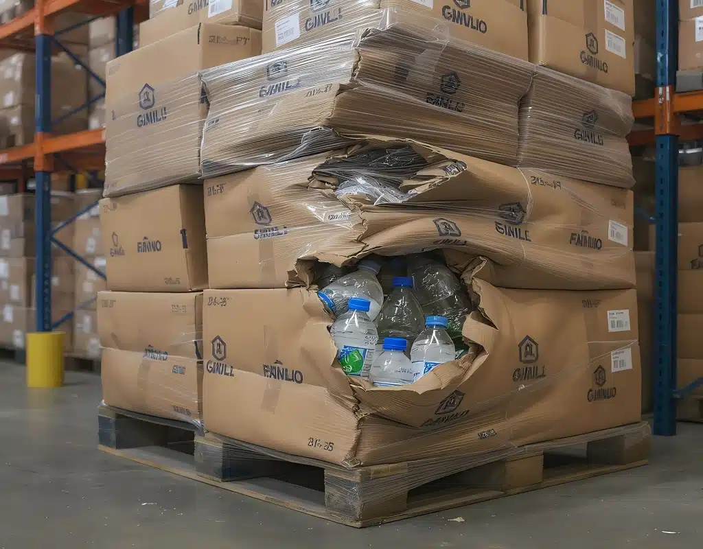 A Pallet Of Creative Bottles Crushed In A Warehouse
