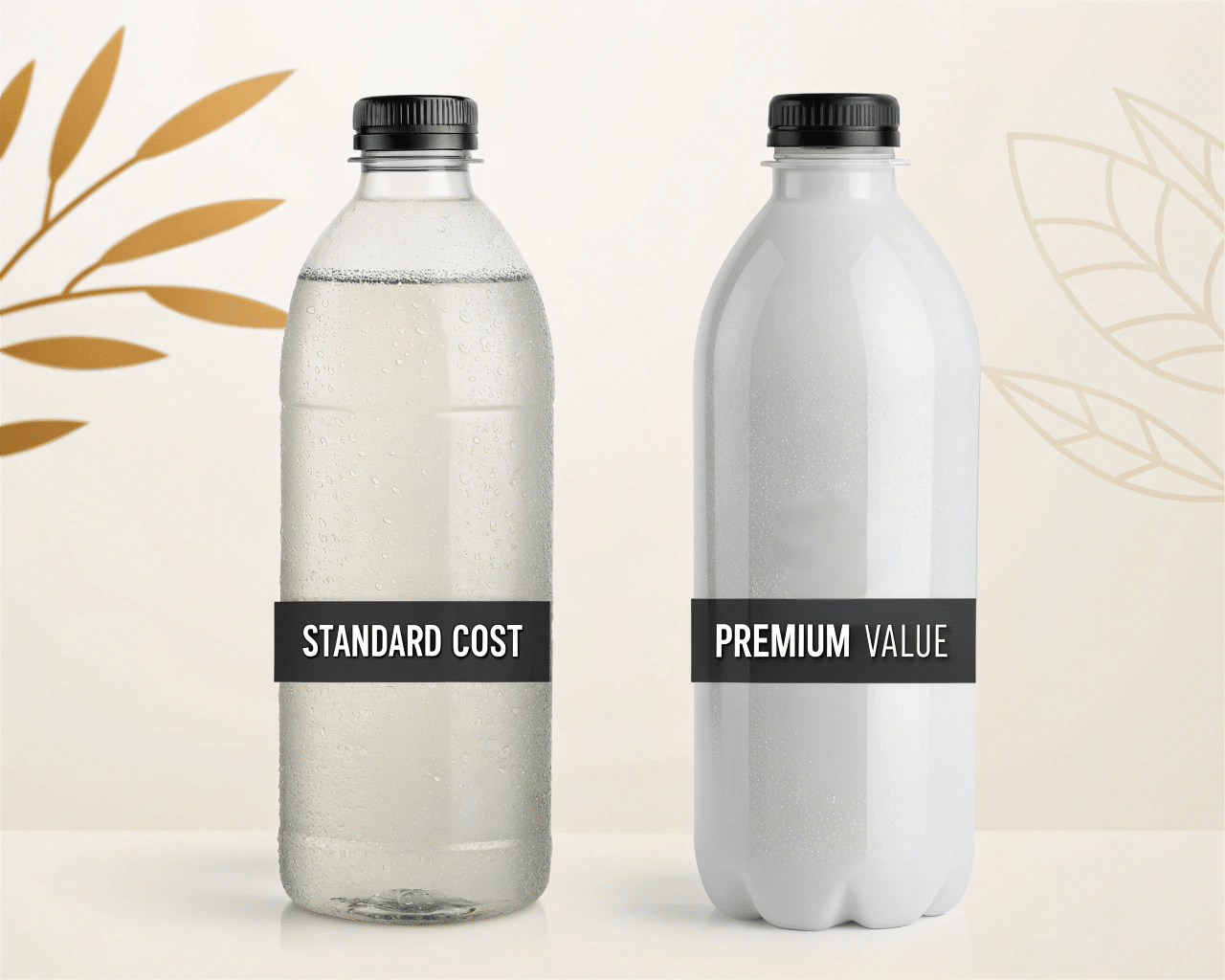 A Comparison Of A Plain Clear Bottle Next To A Premium Colored Bottle