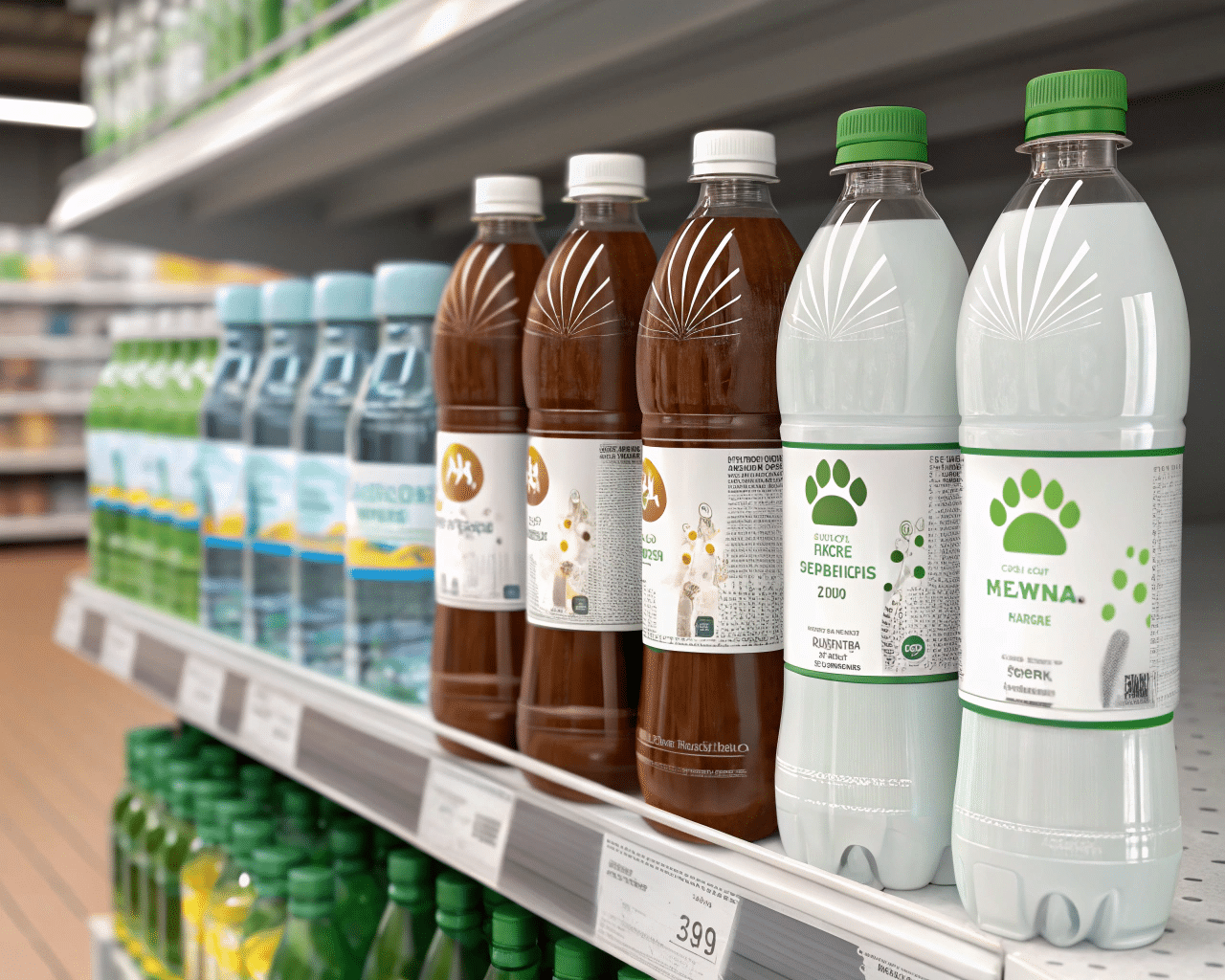 A Shelf With Different Colored Bottles For Various Products