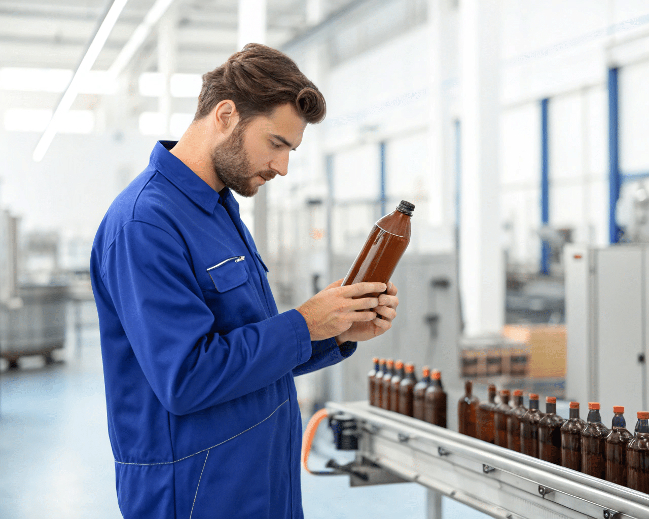 A Bottle Manufacturer Inspecting A Colored Pet Bottle