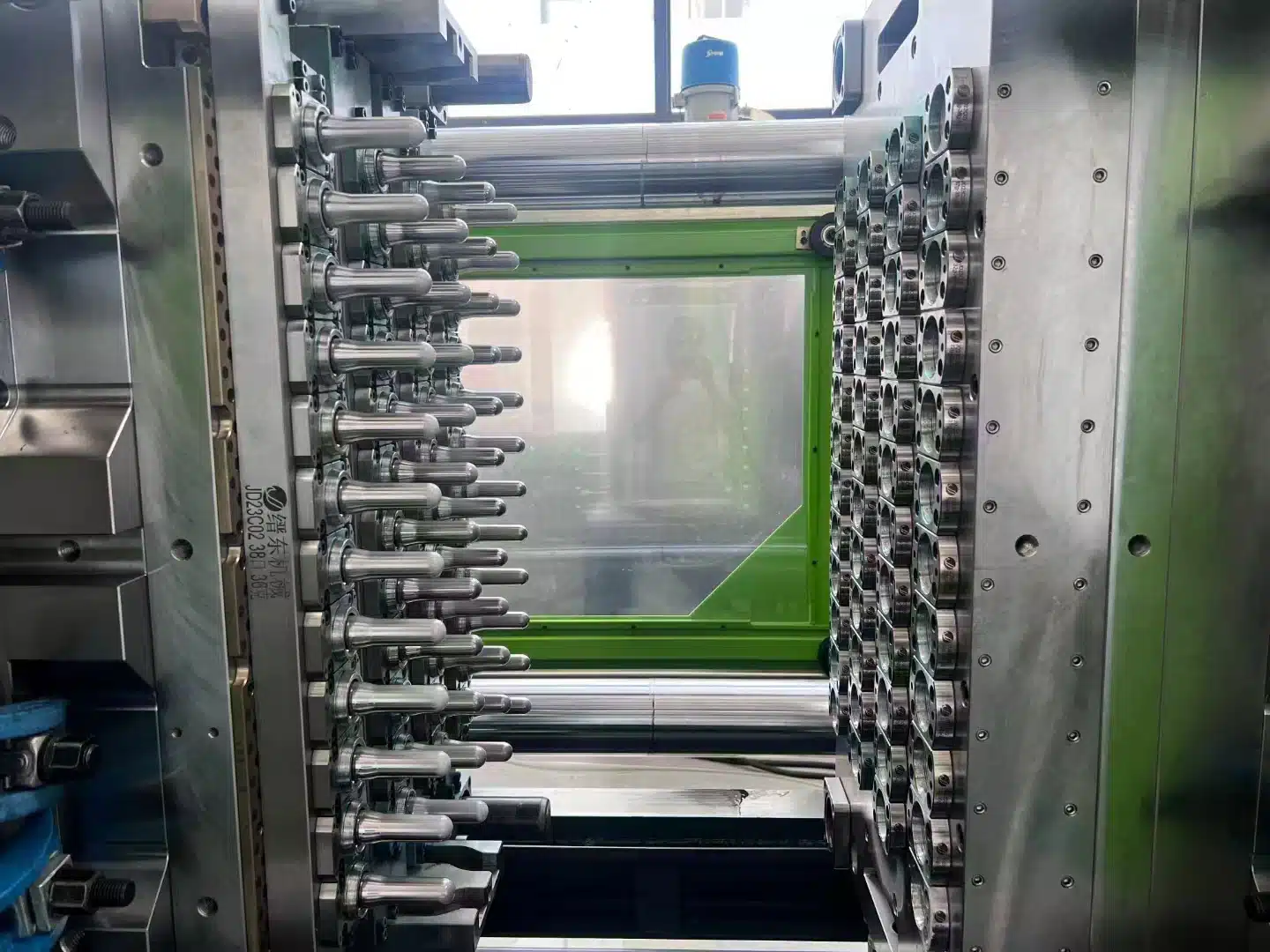 A Large, Open 48-Cavity Pet Preform Mold Showing Cores And Cavities