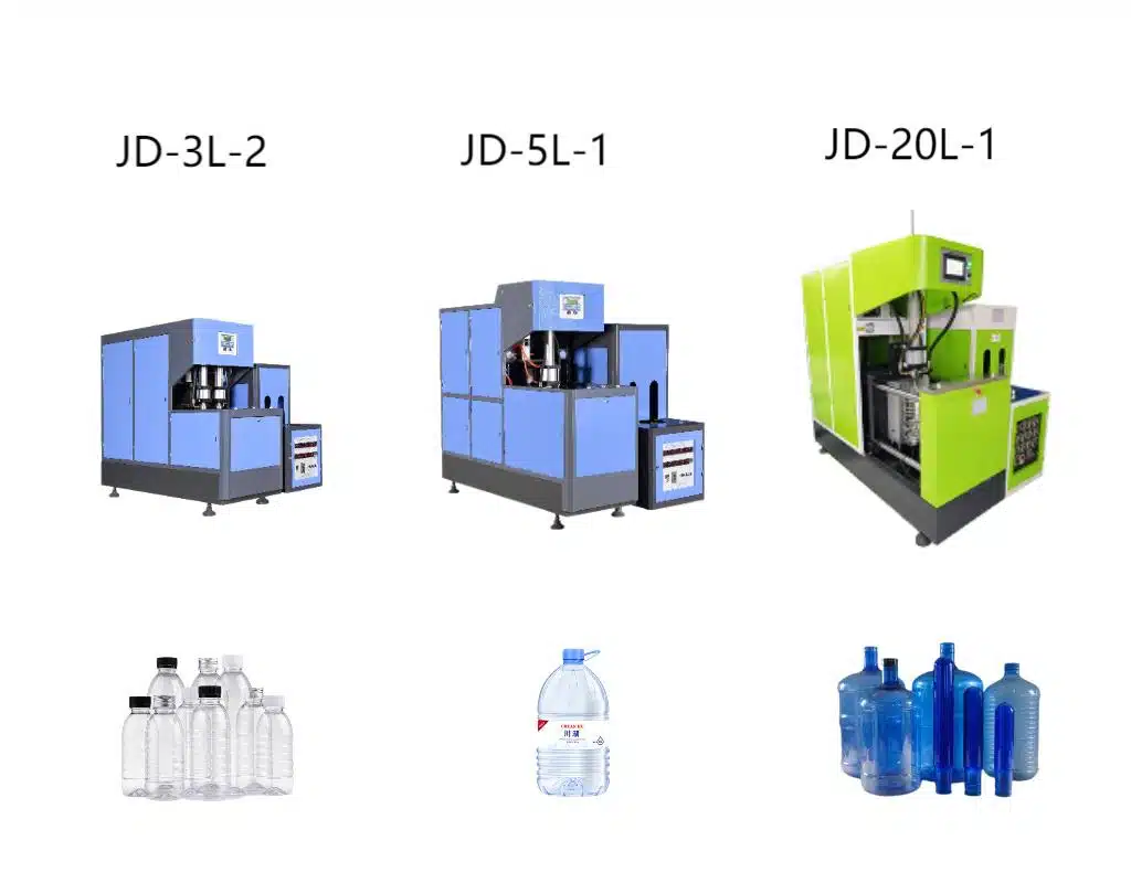 Four Different Sizes Of Semi-Automatic Blow Molding Machines Side-By-Side