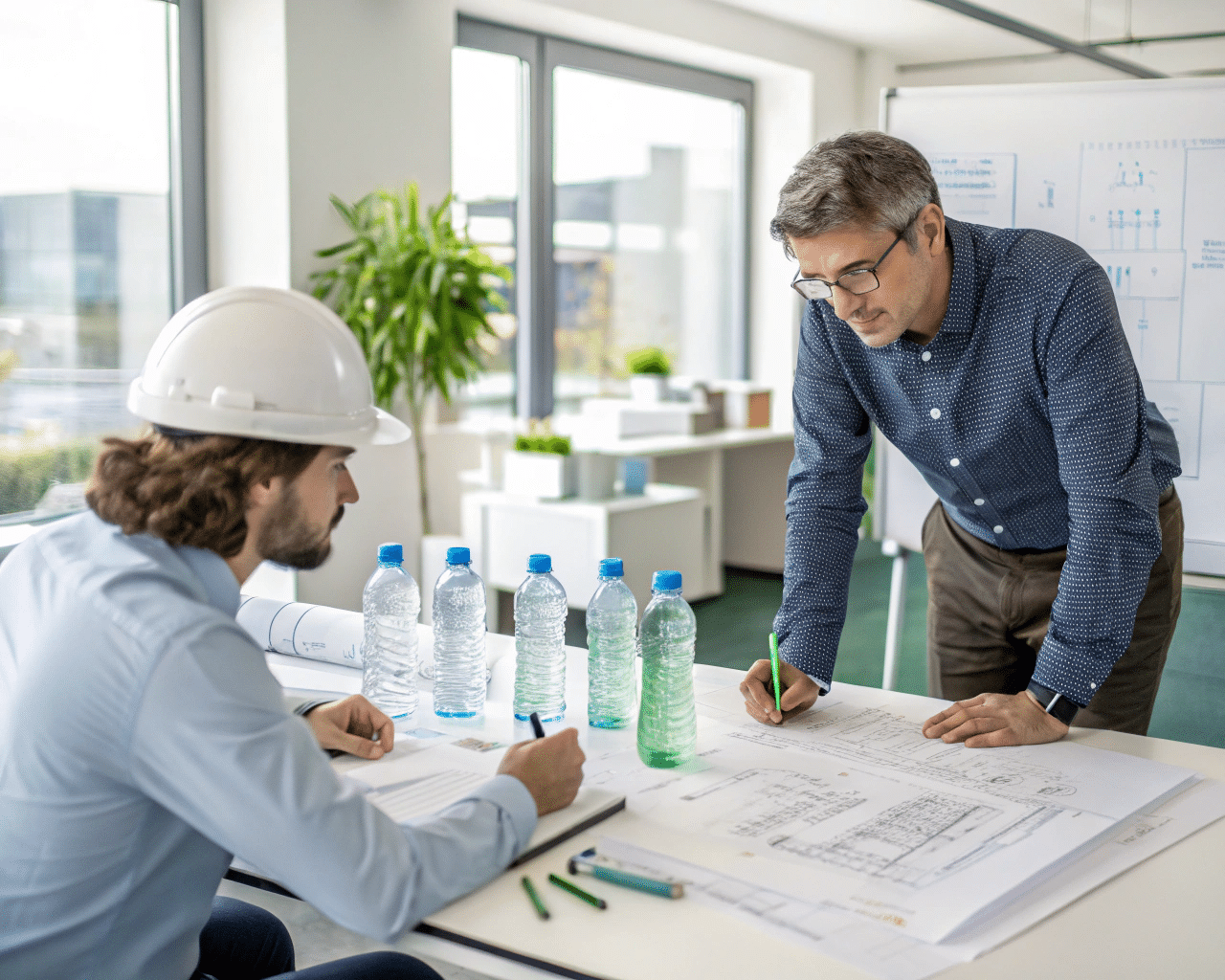 An Engineer Discussing Bottle Designs With A Client