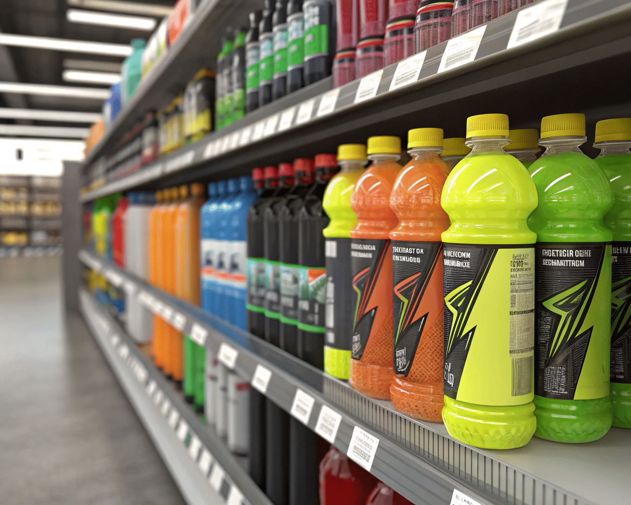 A Visually Striking Sports Drink Bottle With Bold Colors And Graphics On A Store Shelf.