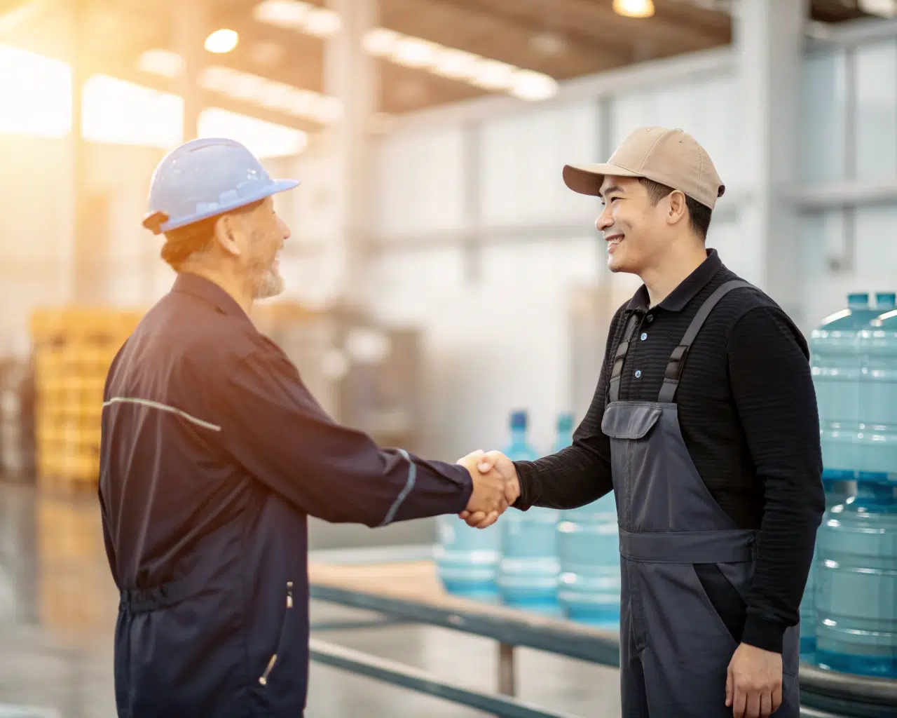 A Friendly Technician Shaking Hands With A Factory Manager