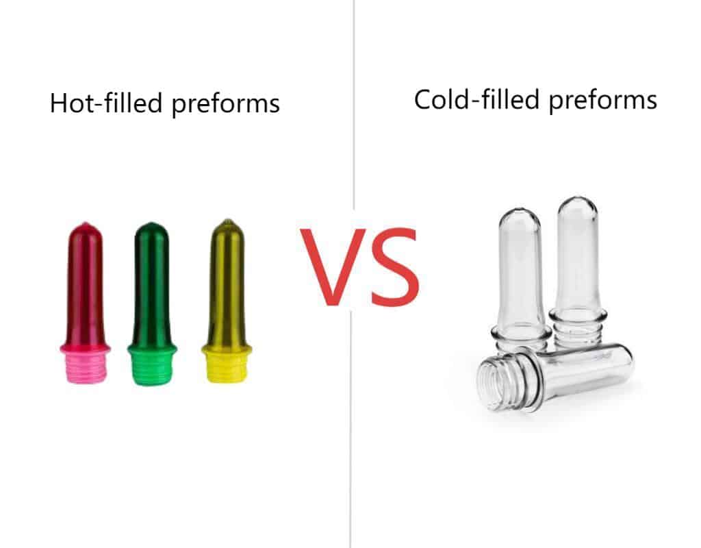 An Image Comparing A Heavier, Thicker Hot-Fill Preform Next To A Lighter Cold-Fill Preform
