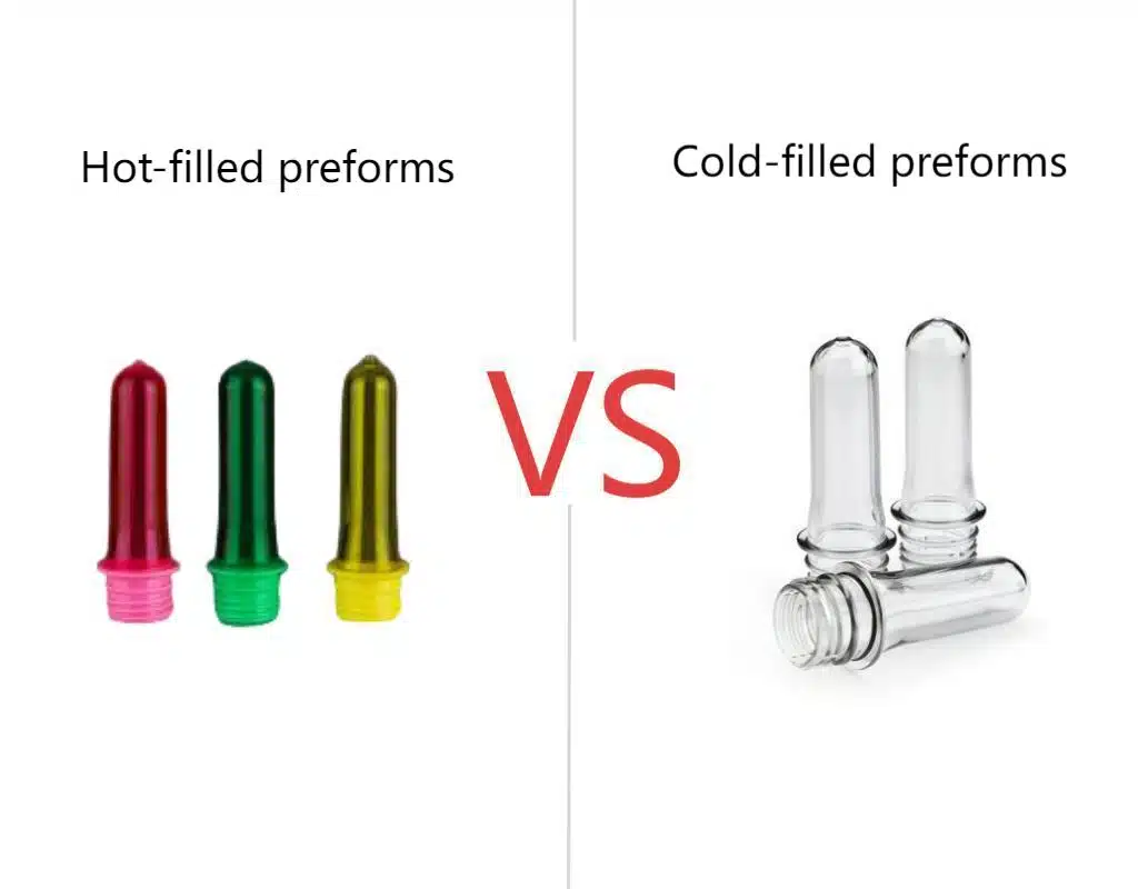 An Image Comparing A Heavier, Thicker Hot-Fill Preform Next To A Lighter Cold-Fill Preform