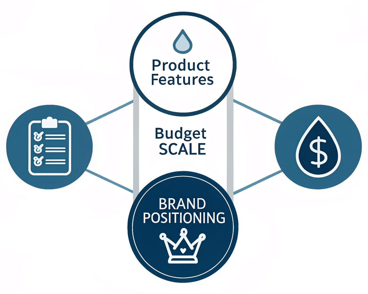 A Checklist Graphic With Icons For Product, Budget, And Brand