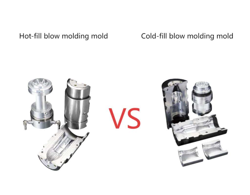 A Split Image Showing A Complex Hot-Fill Mold And A Simpler Cold-Fill Mold