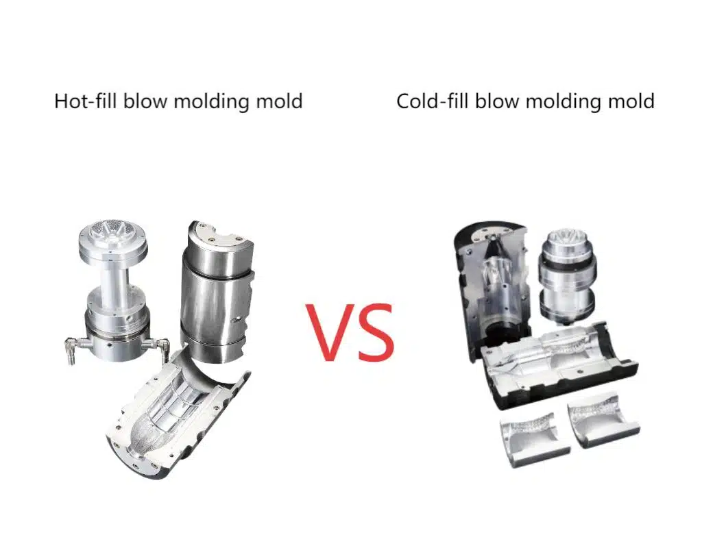 A Split Image Showing A Complex Hot-Fill Mold And A Simpler Cold-Fill Mold