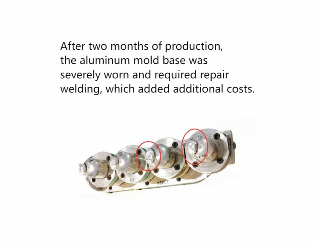 A Split Image Showing A Worn Aluminum Base Next To A Pristine Steel Base After Millions Of Cycles.