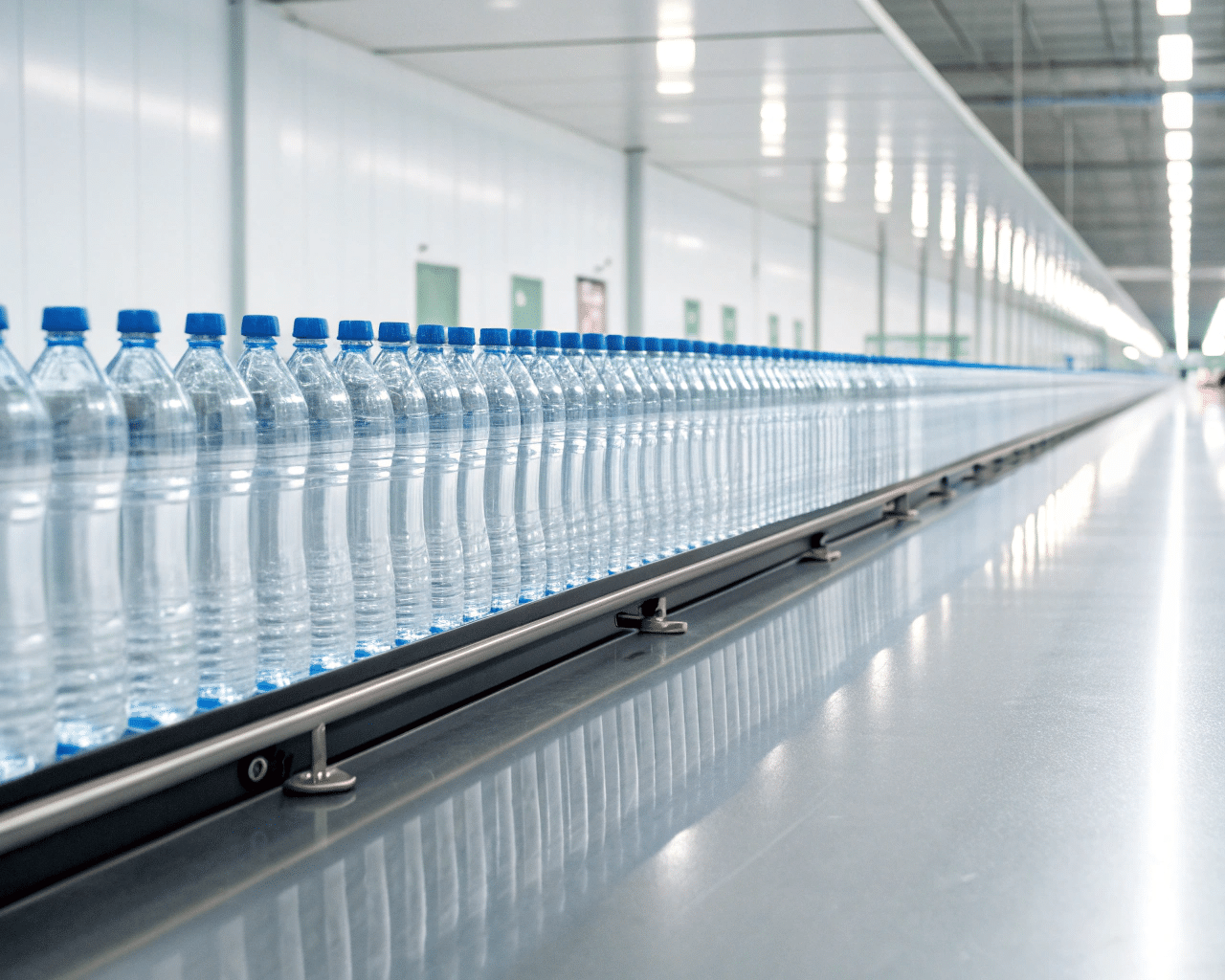 A Row Of Perfectly Identical Pet Bottles With Flawless Bases.