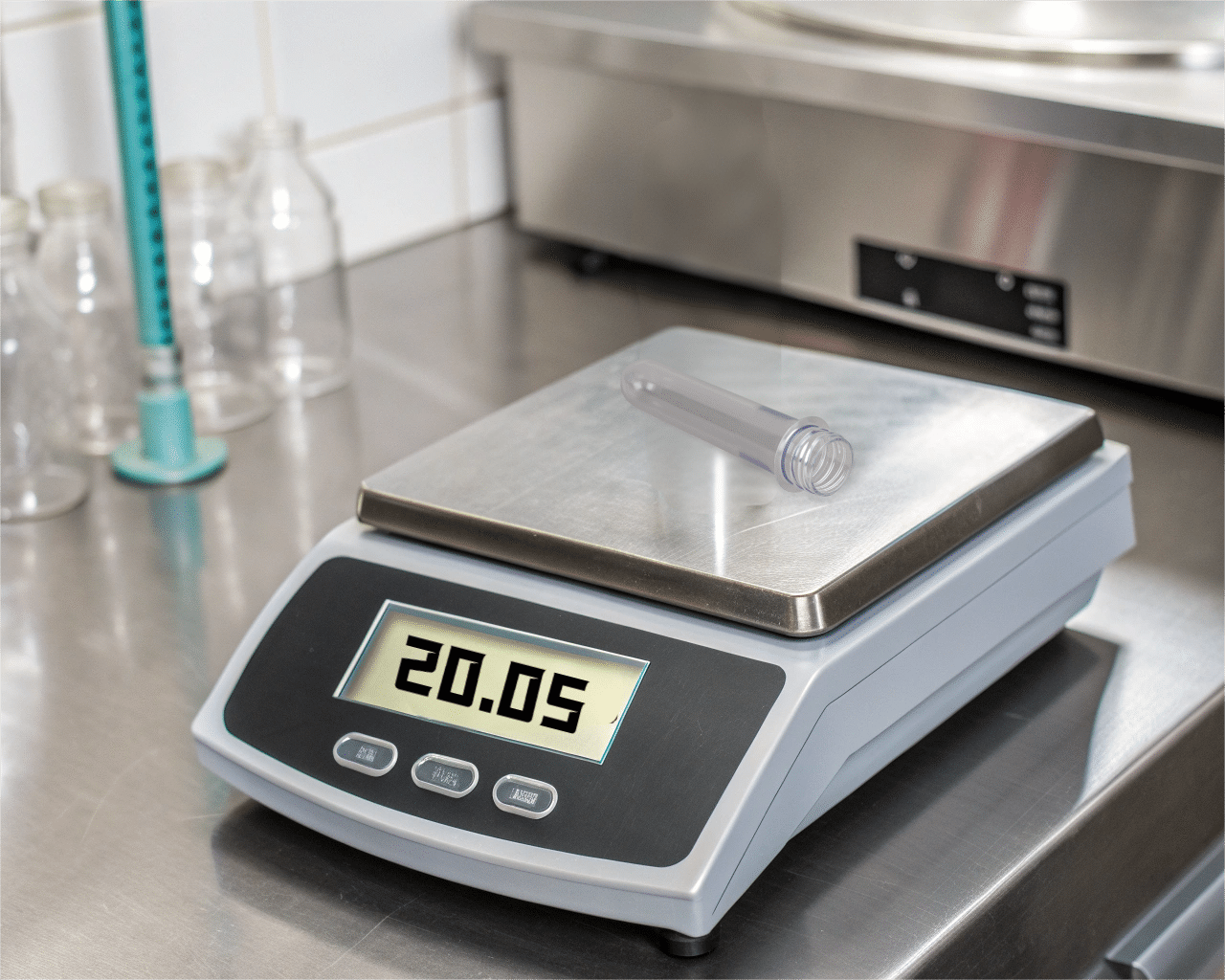 A Preform Quality Control Check Focusing Only On Weight And External Thread Dimensions, Ignoring The Inner Diameter.