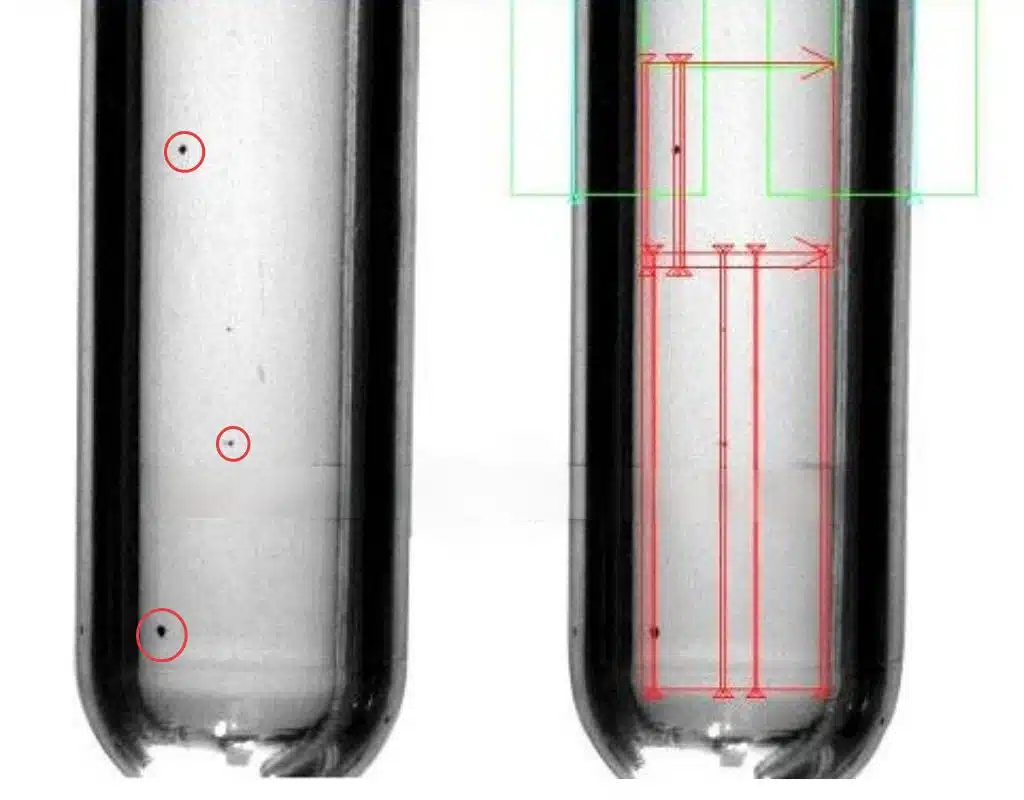 A Preform Being Held Up To A Light, Showing A Visible Black Speck Inside.