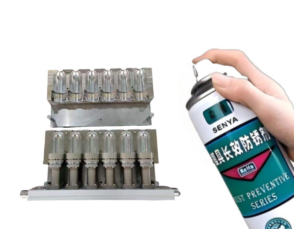 An Operator Spraying Anti-Rust Agent Into A Clean Mold Cavity At The End Of A Shift.