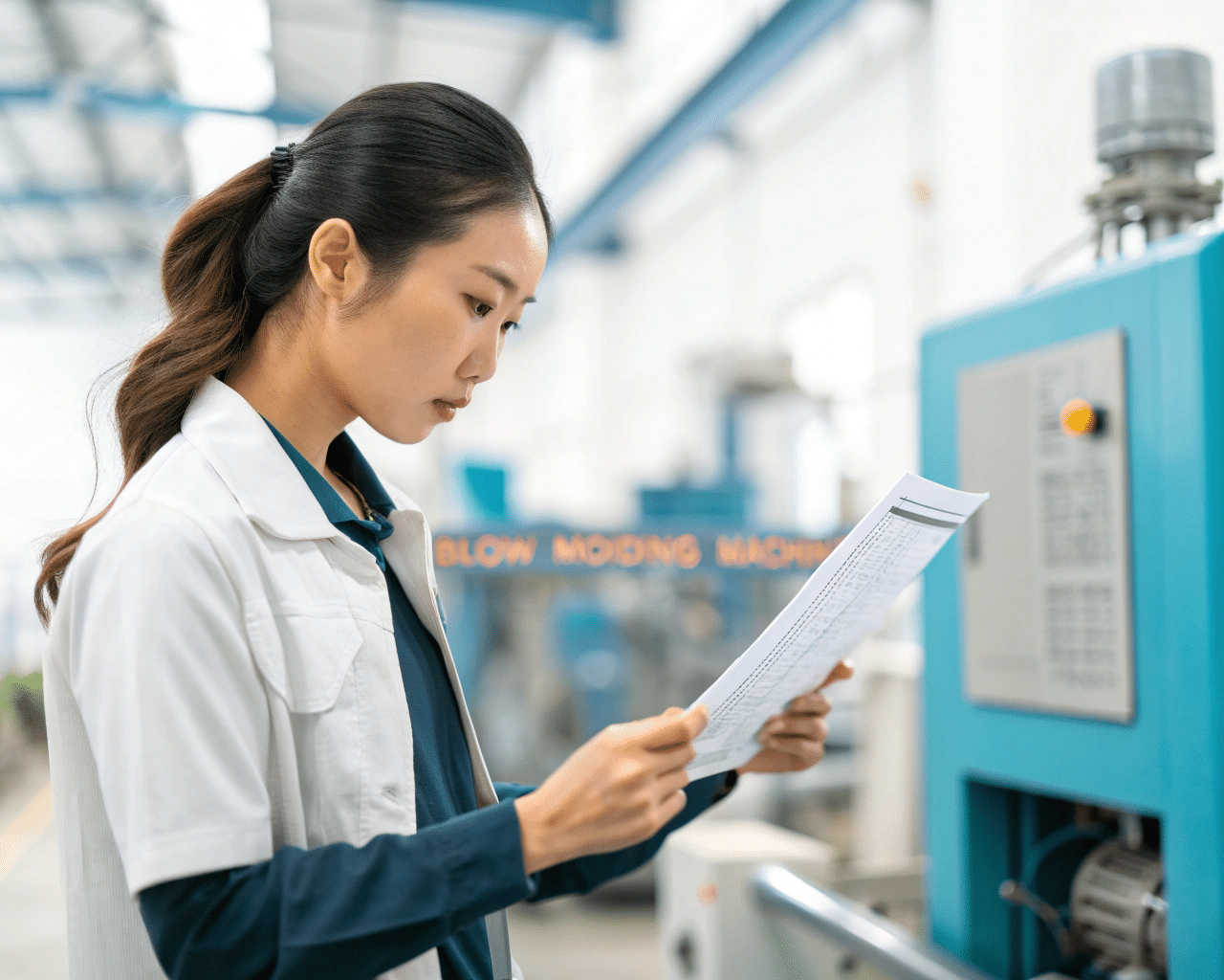 An Engineer Reviewing A Detailed Blow Molding Machine Inquiry List
