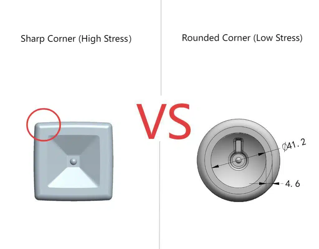 A Comparison Of A Bottle Base With Sharp 90-Degree Angles Versus One With A Smooth, Rounded Radius.