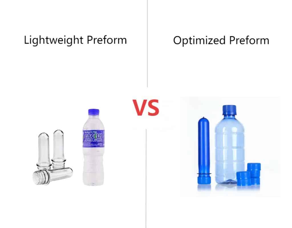 Side-By-Side Comparison Of A Lightweight Preform And A Heavier, Well-Designed Preform.