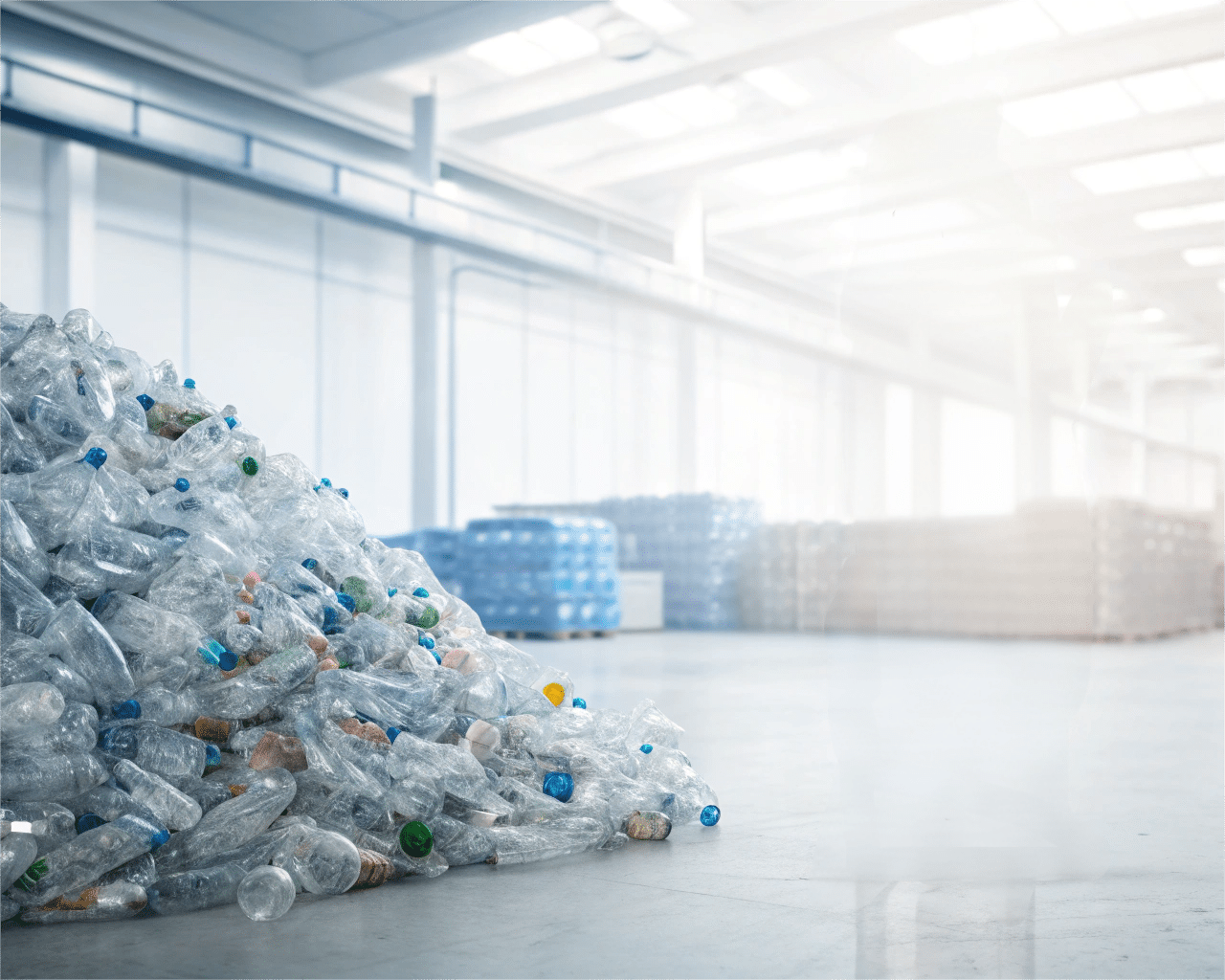 An Image Of A Pile Of Scratched And Rejected Plastic Bottles Next To A Production Line